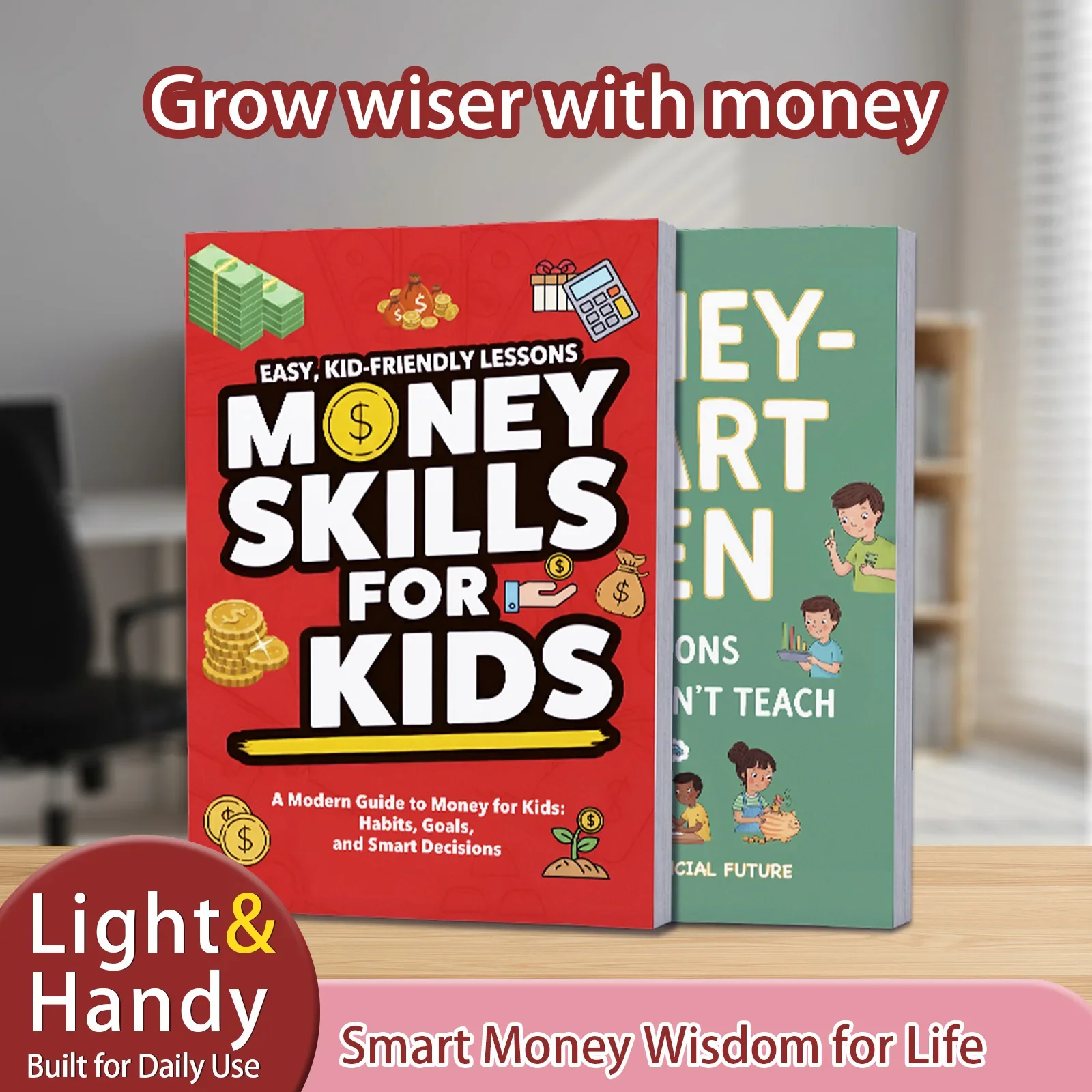 2 Book Set, Practical Financial Literacy Book Collection with Kid Friendly Lessons, Smart Money Habits, Saving Goals