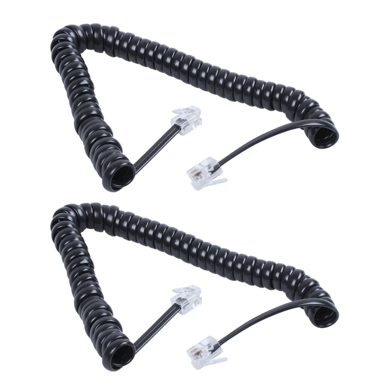 2X Replacement RJ9 4P4C Plug Coiled Stretchy Telephone Handsets Cable Line Black