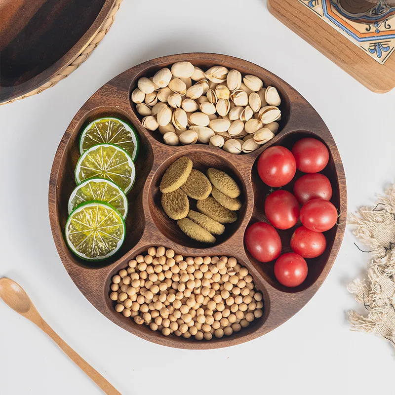 

Solid Wood Dry Serving Tray Snack Plate Round Wooden Fruit Candy Bread Storage Platter Decoration Coffee Table Col