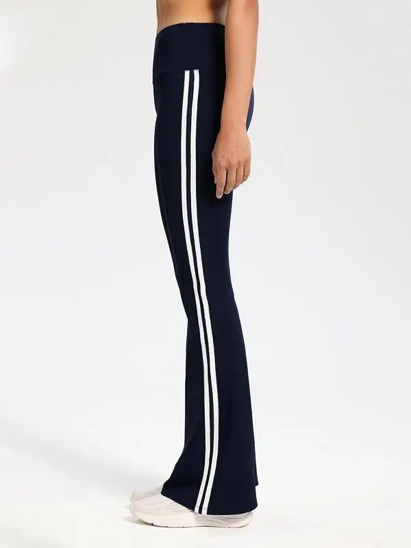 Calças de Yoga de Cintura Alta com Design Listrado Casual e Confortável para Mulheres