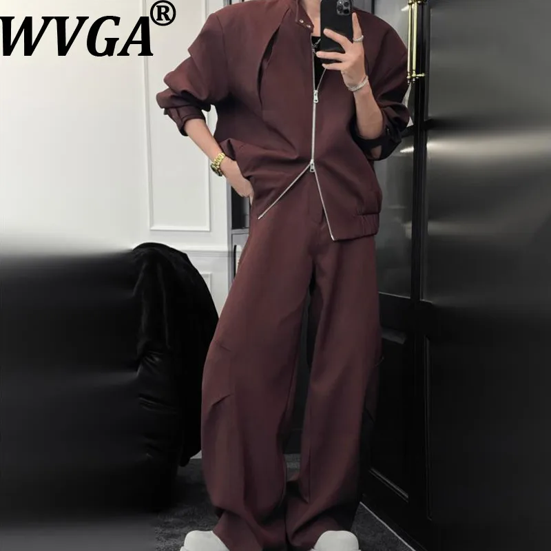 

WVGA Spring Autumn New Man Tide Solid Color Stand Collar Trendy Coats Niche Chic Casual Straight Pants Streetwear Ins Y2K W14850