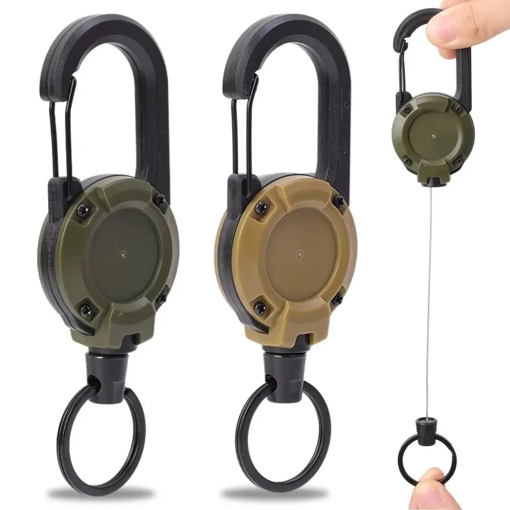 Heavy Duty Pull Reel Carabiner Retractable Easy Pull Buckle Steel Wire Rope Buckle Tools Elastic Pull Rope Key Chains Outdoor