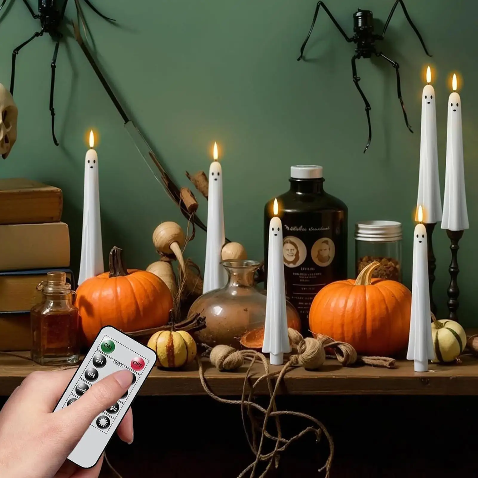 Flameless Candles Halloween Ghost Battery Candles Flickering Flickering LED Candlesticks Halloween Decorations For Fireplace