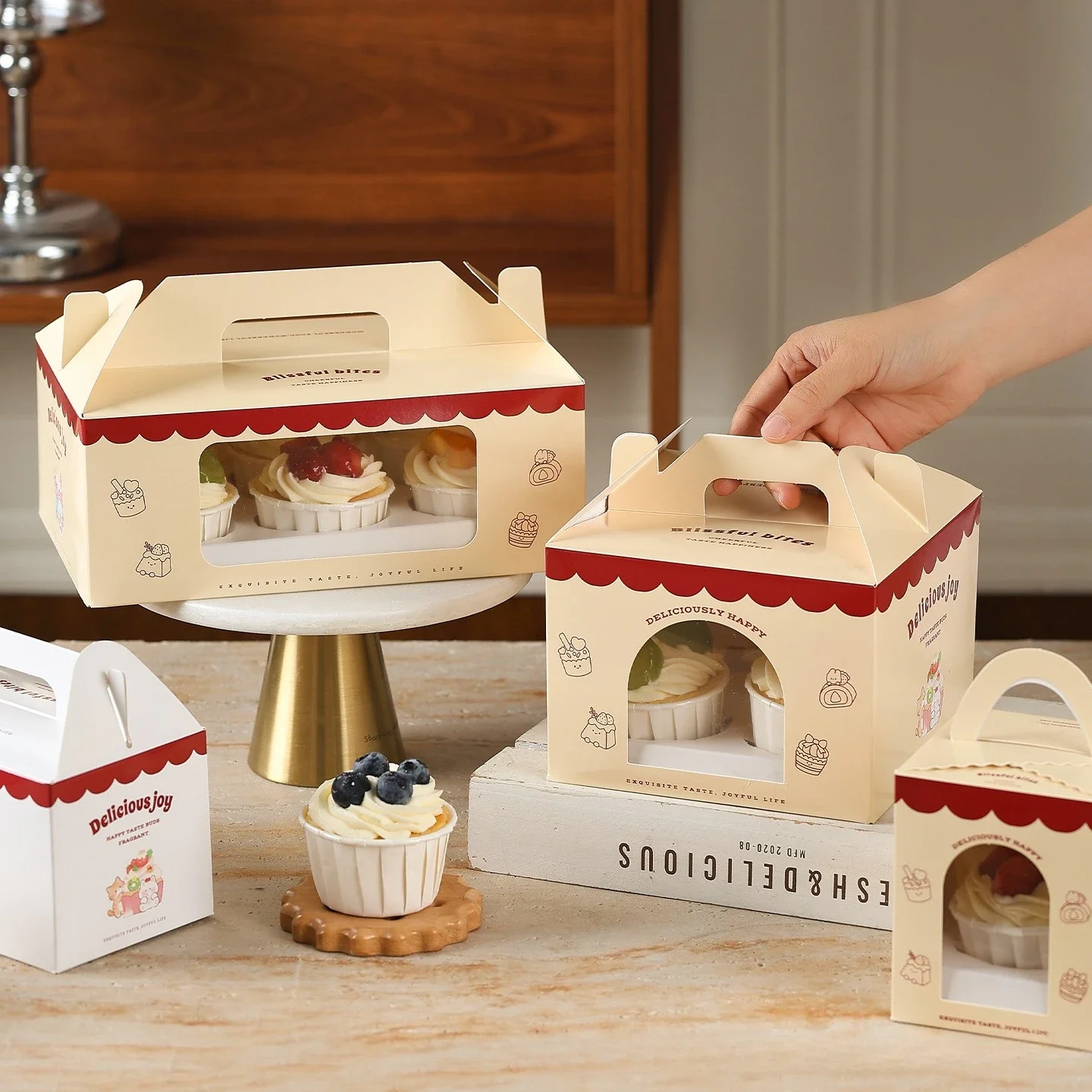 Valentine's Day Cake Packaging Gift Box Single 2-piece Baking Dessert Portable Box  Paper Cup Cake Box Delivery Birthday Party