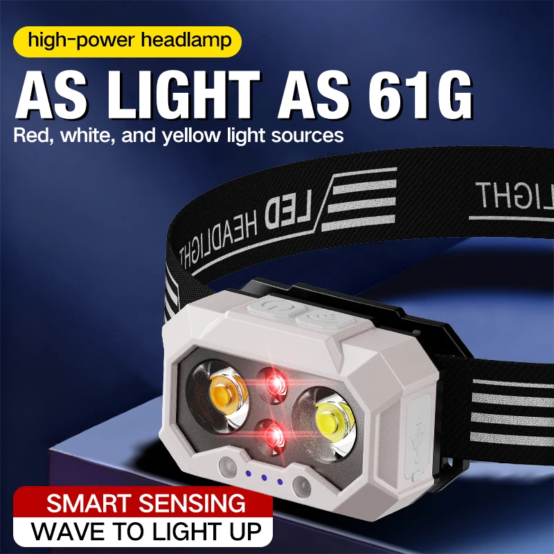 

New Dual-Source Waving Sensor Rechargeable Multi-Function LED High-Power Waterproof Cycling & Fishing Headlamp Flashlight