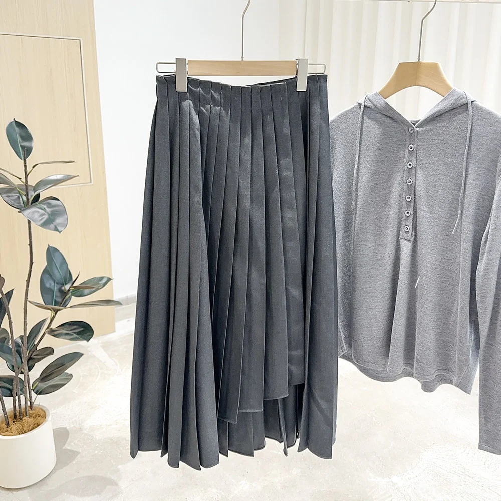 

Элегантная плиссированная юбка Mimifa Dongda Gate с высокой талией, модная, омолаживающая, для офиса, А-силуэт