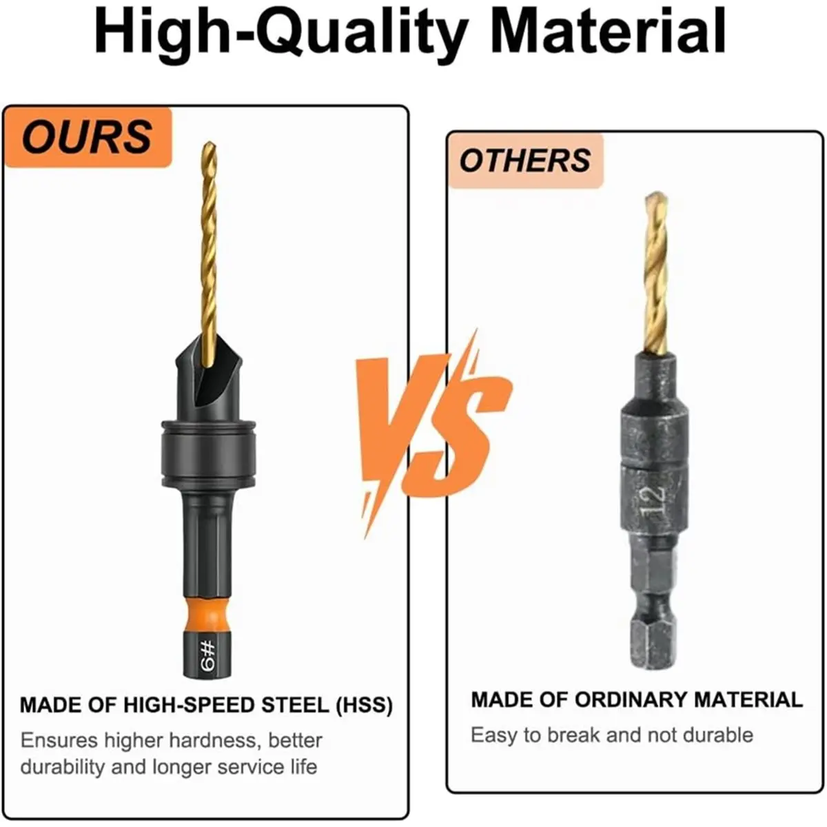 Countersink Drill Bit Wood, Countersink Drill Bit Set for Woodworking, 4, 6, 8, 10, 12, 1/4 Inch Spiral Drill Bit