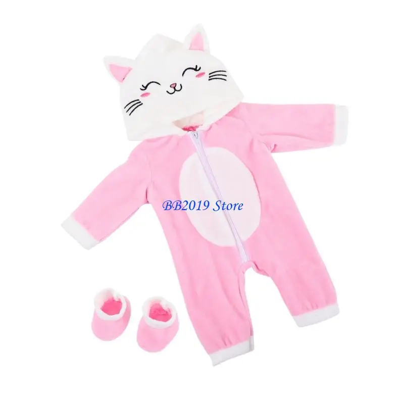 Q0KB Set abiti da cartone animato in peluche invernale per bambole da ragazza da 18 pollici, vestiti morbidi e caldi, tema