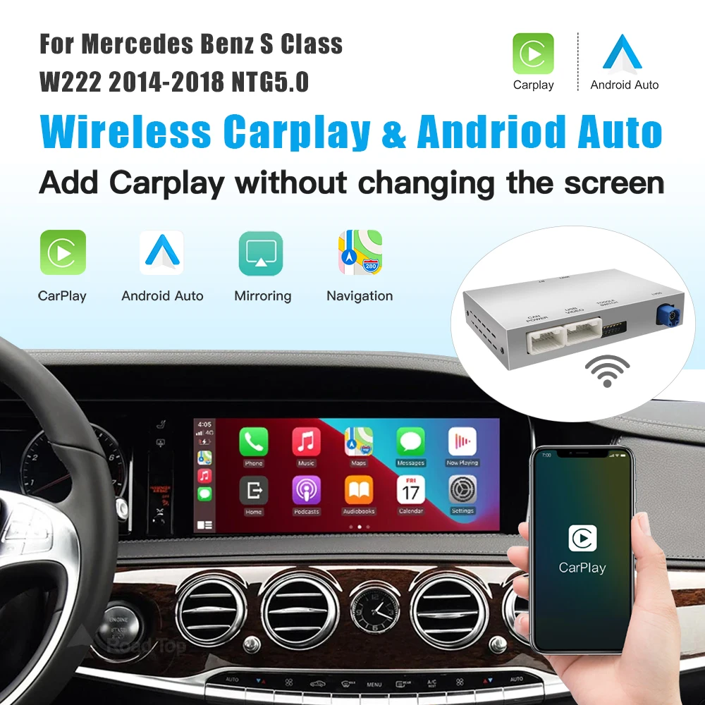 메르세데스 벤츠 S-클래스 W222 W217 NTG5.0 2014-2018용 무선 카플레이 안드로이드 오토 미러링 에어플레이 기능 포함