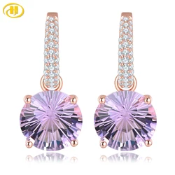 Natural Pink Amethyst Sterling Silver Drop Earring 12.8 Carats Genuine Gemstone Professional Firework Cutting Romantic Style