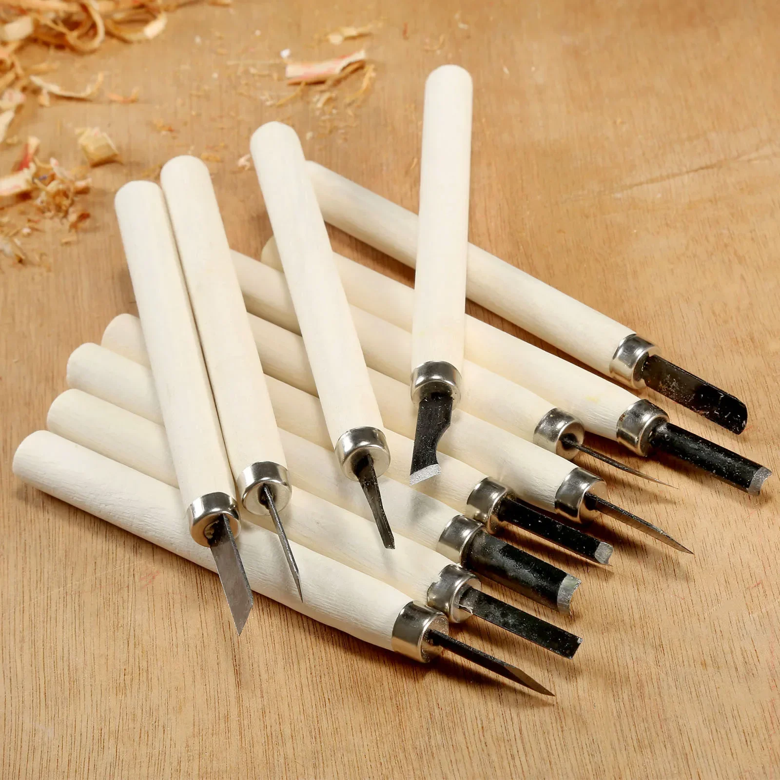 

12Pcs Mini Wood Clay Wax Carving Chisel Kit Woodworking Carpenter Craft Wood Handle Gouges Wood Carving Hand Chisel Knife Tools