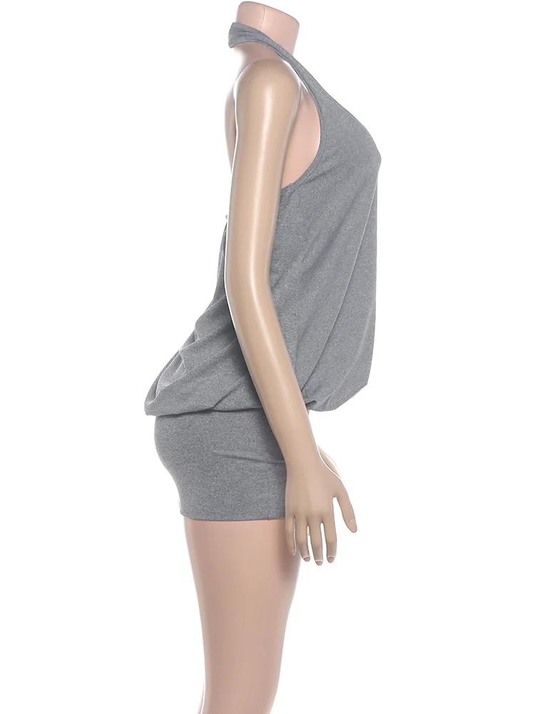 Weird Puss Modisches Einfaches Kleid für Damen, Herbst-Trend, Geraffter V-Ausschnitt, Ärmellos, Sexy, Mitternacht, Street-Party, Club, Pfirsichfarben, Figurbetont – Detail 5