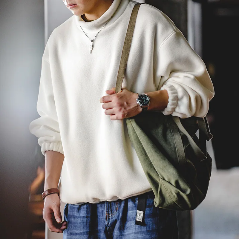 Madden ملابس العمل الأمريكية عارضة القطبية الصوف البلوز الوقوف طوق فضفاض كسول مقنعين السترة الرجال الخريف #3