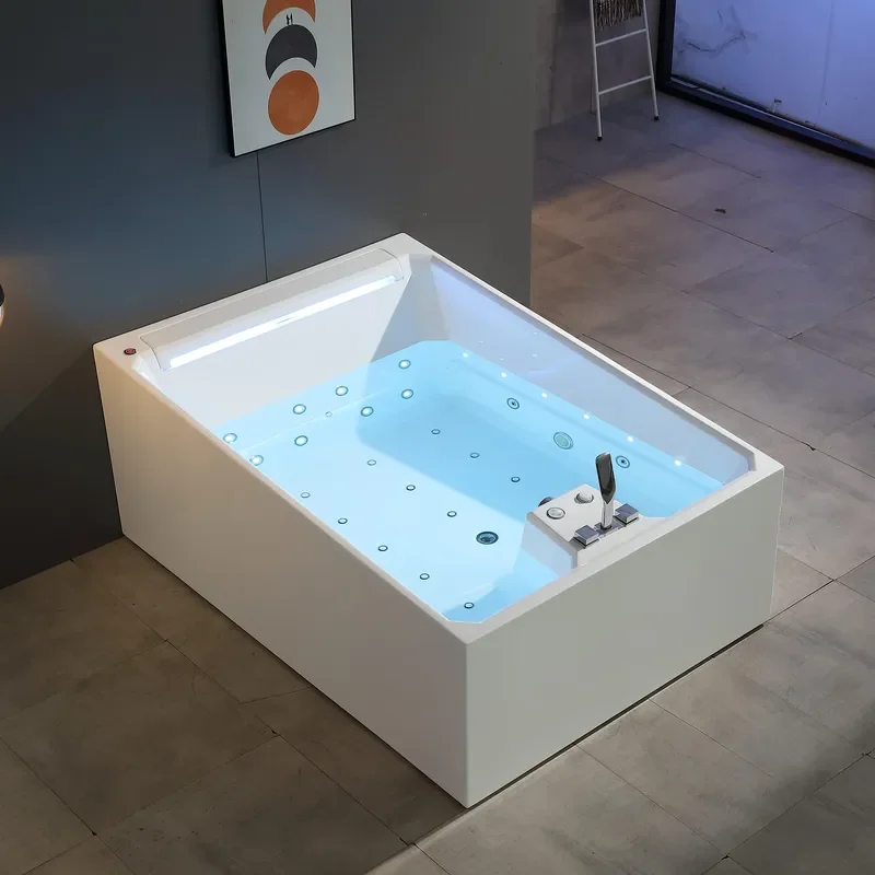 2 Person Modern  Freestanding 1.8m X 1.2m Waterfall Bathtub with 30 Jets and Heater Bubble Adult Villas