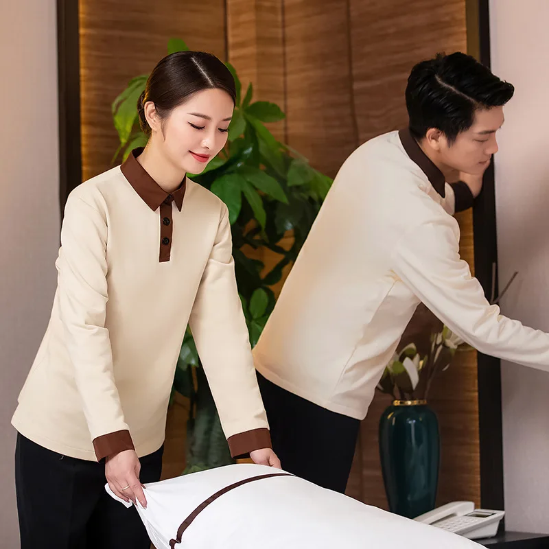 Cleaning Work Clothes T-shirt Spring Hotel Guest Room Aunt Property Housekeeping Hospital Cleaner Autumn and Winter L