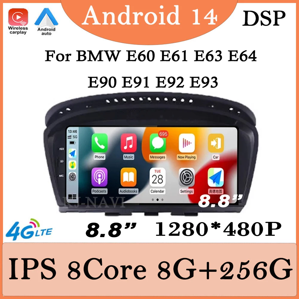 

New 8.8" 4G Lte Android 14 HD Screen Car Player Multimedia Navigation For BMW E60 E61 E63 E64 E90 E91 E92 E93 CCC CIC System