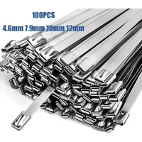 100 Uds bridas para cables de acero inoxidable bridas para valla de eslabones de cadena bridas de Metal autoblocantes multiusos 4,6/7,9/10/12mm de tamaño largo