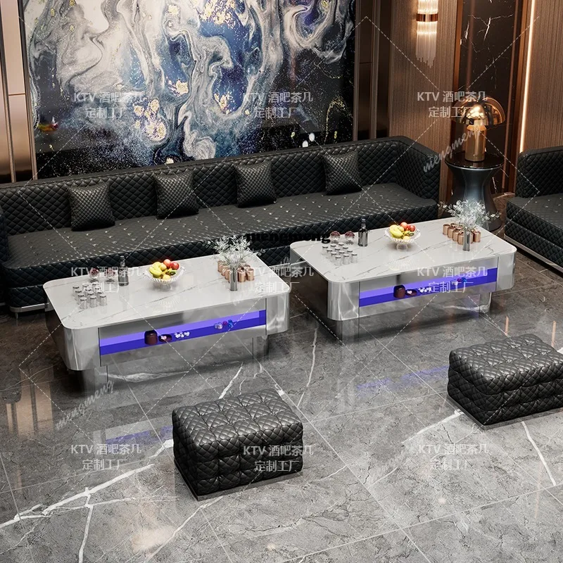 Stainless steel luminous coffee table bar club box billiard room card seat rock slab table