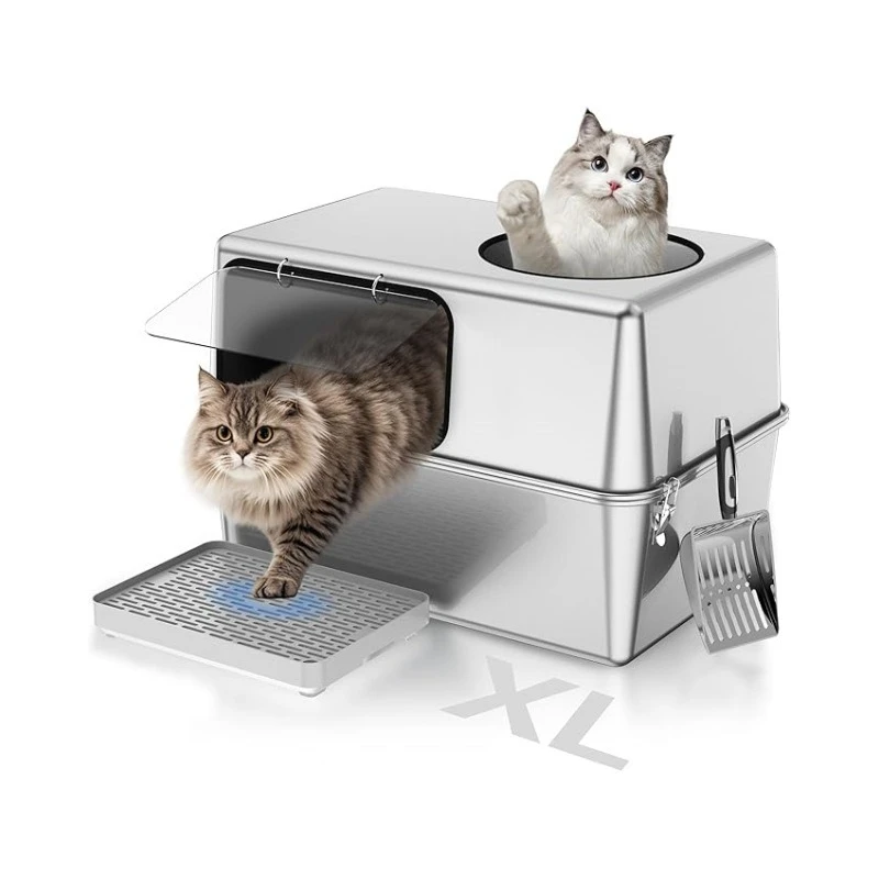 Stainless Steel Cat Sandbox Large Pet Cat Box -splash Cat Toilet Safety Durle Kitten box Kittens Pets Product