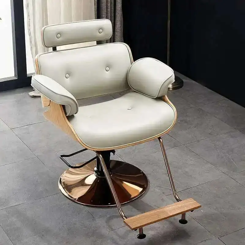 Lie cadeira de cabelo plana barbearia salão de beleza levantamento luxo salão embelezar rotação especial cadeira de couro nogueira fabricante venda