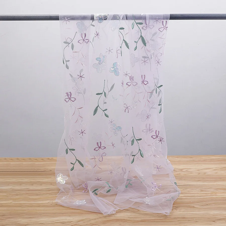 3D Sequin Flower Grass Embroidery Color Sequined Mesh Fabric INS DIY Trimming For Doll Dress Gift Wrapping Decor