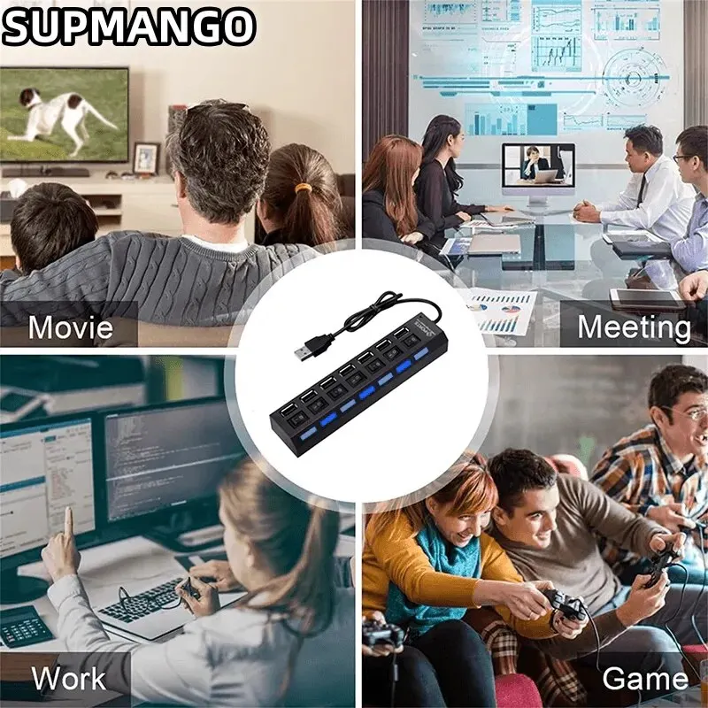 USB концентратор SUPMANGO, 4 / 7 портов, белый / черный