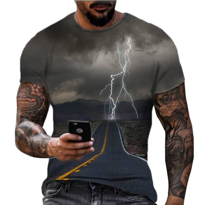 Camiseta holgada de secado rápido para hombre, camisa con estampado Digital en 3D, estilo Thunderbolt, transpirable, novedad de verano, 2024