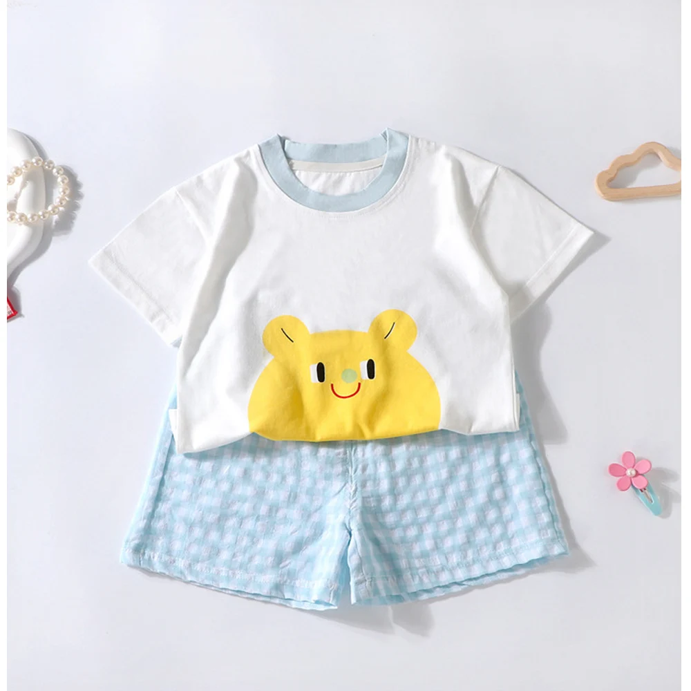 

Летняя одежда для малышей, комплекты одежды для мальчиков и девочек, комплекты одежды, футболка + шорты в клетку, повседневные спортивные комплекты для малышей