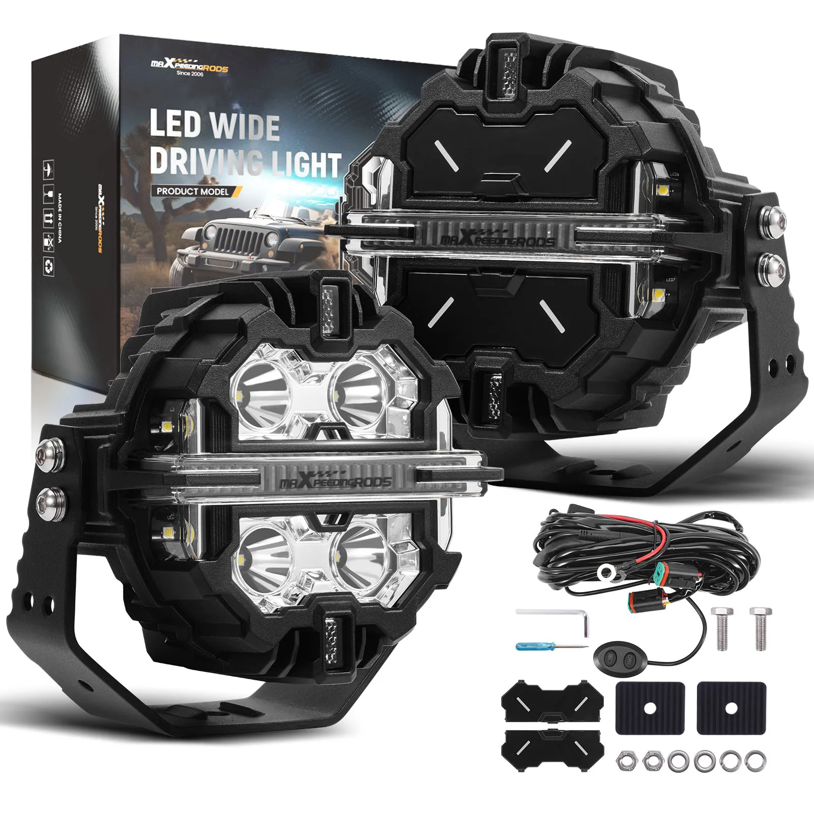 

MaXpeedingrods Brand New Supplier Universal 5" 178W LED Fog Driving Headlights Lights Spot Beam Side White Amber DRL IP68