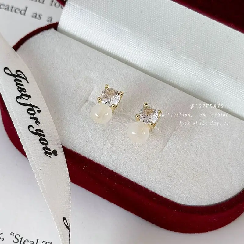 Earrings Mini Rhinestone Jade Round Stud Elegant Unique Lightweight Premium Alloy Daily Wear Versatile Comfortable