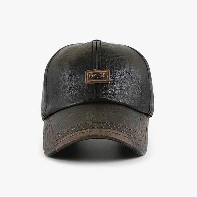 NEW Baseball Cap Casual Fashion Hat Autumn Winter Plus Velvet Cap Simple all-match Leather Baseball Cap For Men