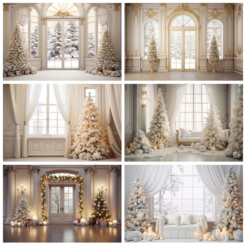 

MOON.QG White Arch Window Curtain Door Photo Background Christmas Decorations Backdrops Photography Wallpaper Photocall Shooting