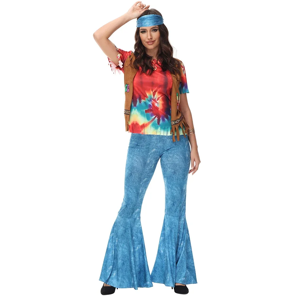 

Womens Disco Costume 70s Hippie Costume Vintage Rock Disco Music Festival Cosplay Hippie Hip-hop Performance Costumes