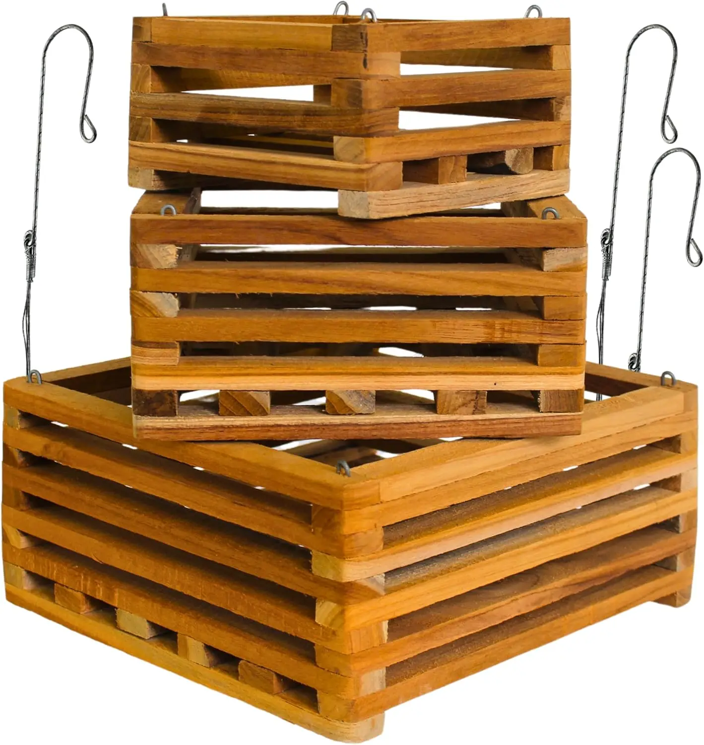 

Три корзины для орхидей из тикового дерева с вешалками для улицы, размеры 10/8/6 дюймов, идеально подходят для орхидей и папорот