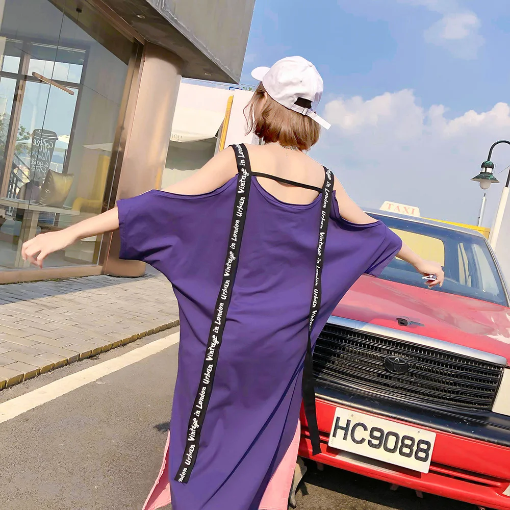 2025 Summer Fashion Chic Print T-shirt Dress for women High Street Trendy Off Shoulder Loose Dresses Female Clothing