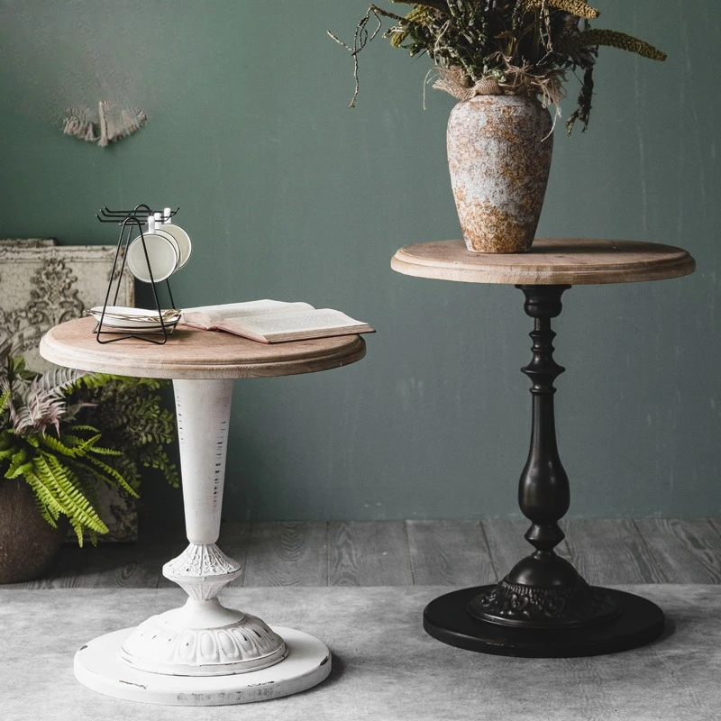 Coffee shop small round balcony edge few solid wood old household table room small coffee table