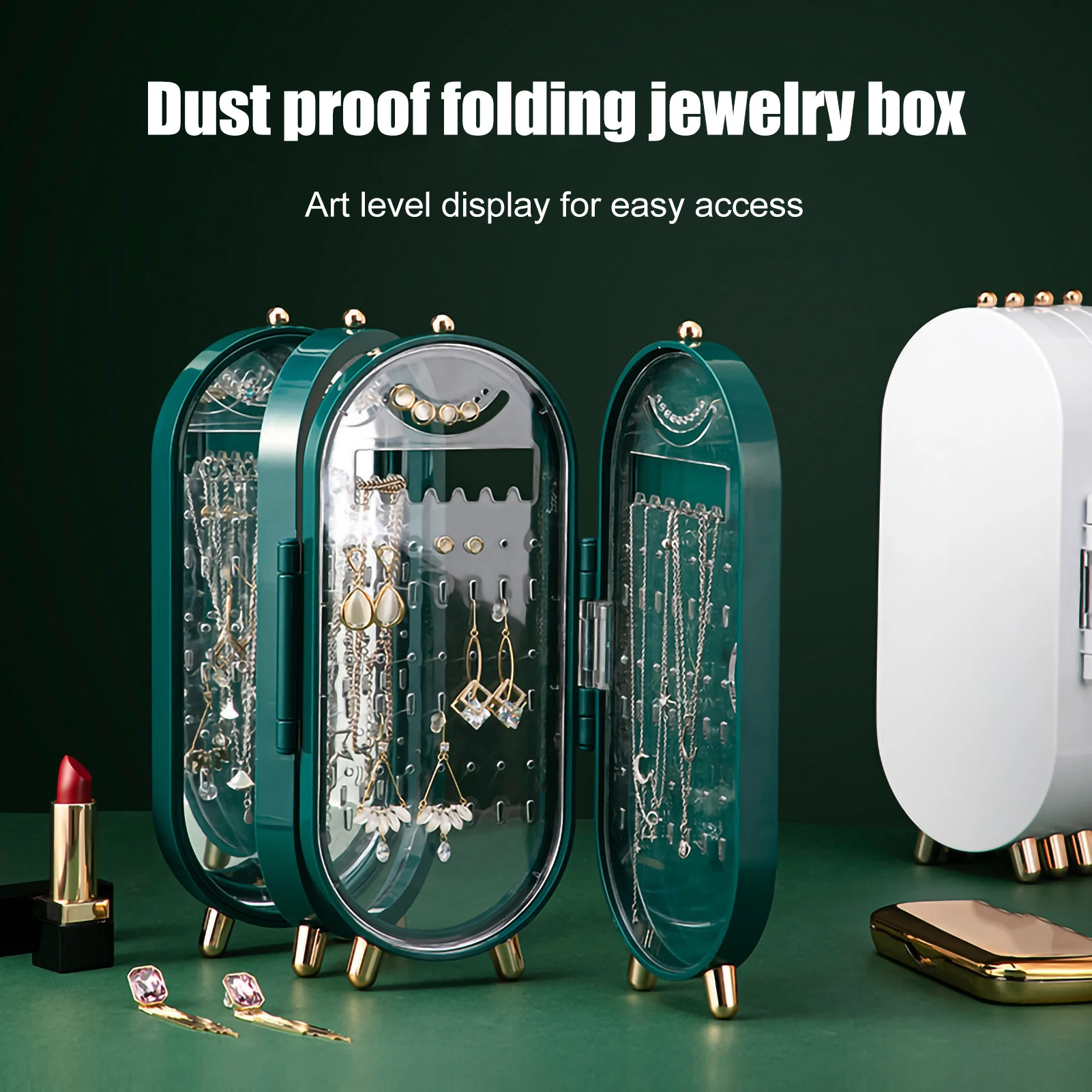 New Folding Jewelry Display Packaging Box Fashion Necklace Earrings Rings Accessories 4 Fan Desktop Stand Storage Popular