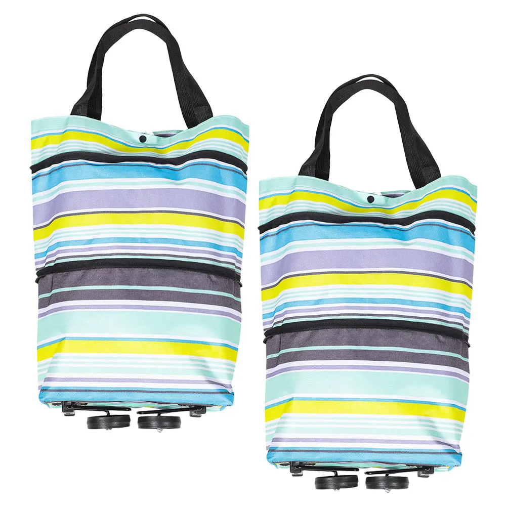 

2pcs Shopping Wheel Foldable Grocery Cart Rolling Tote Lightweight Portable Wheeled Shopping Bag Folding Handle for Women