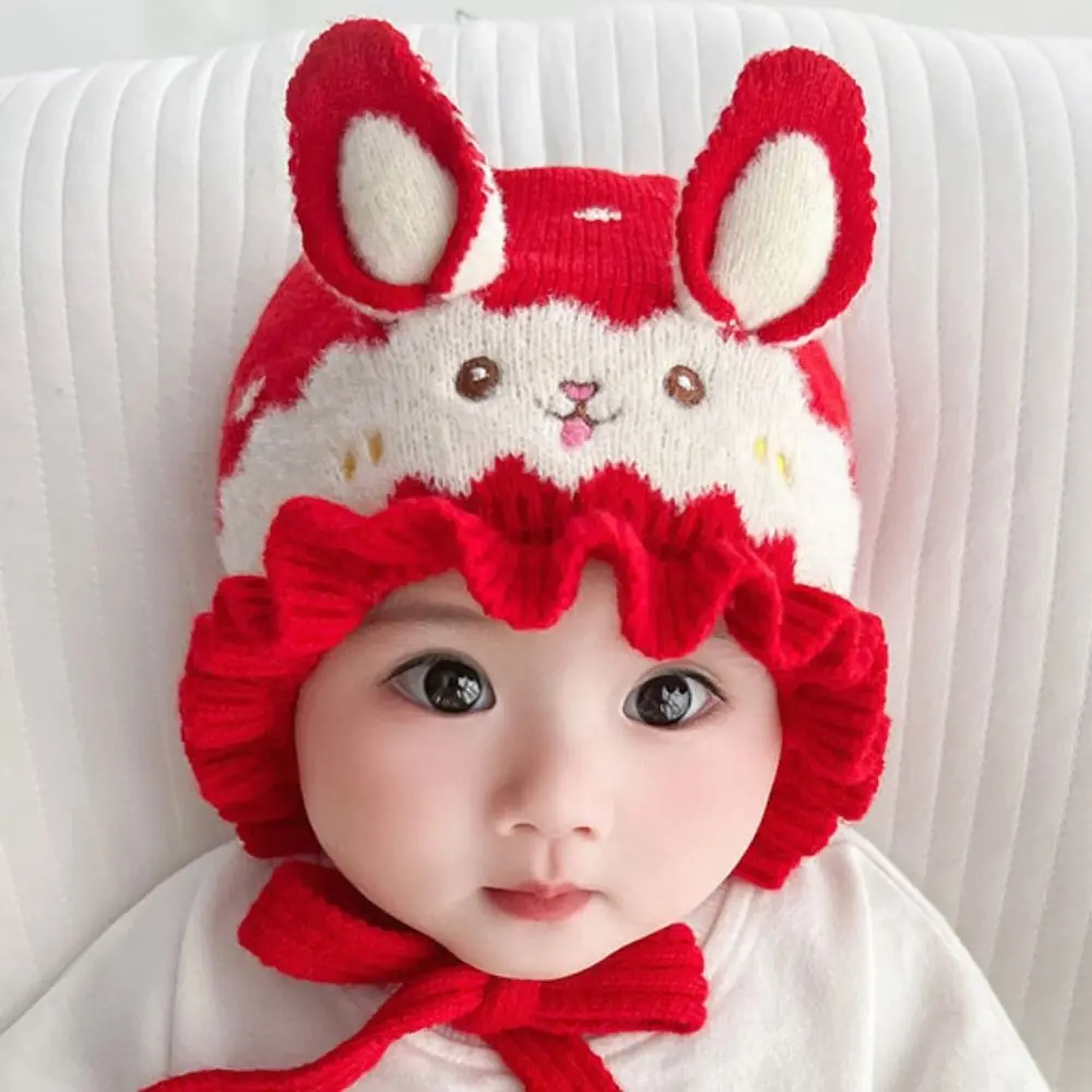 

Cute Rabbit Ear Baby Knitted Hat Solid Color Soft Infant Beanie Hats Wool Warm Pullover Cap Boys