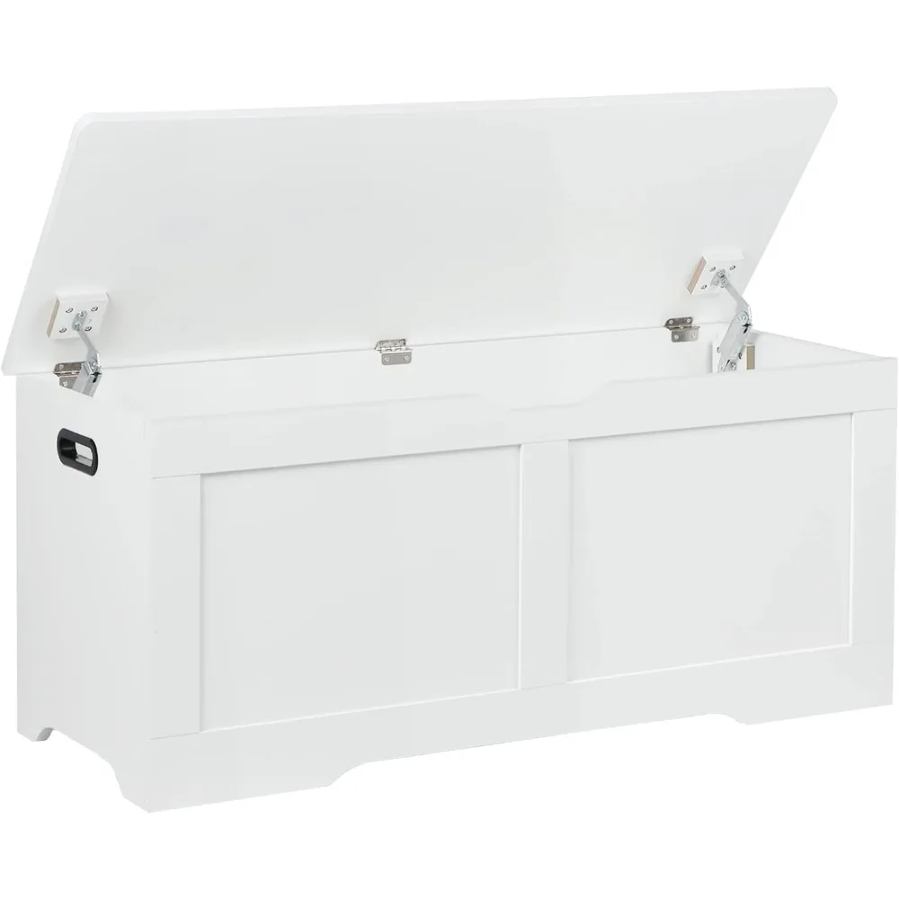 Wooden Storage Bench, Lift Top Toy Chest with 2 Safety Hinges, Large Toy Box, Entryway Bench for Living Room, Bedroom, White