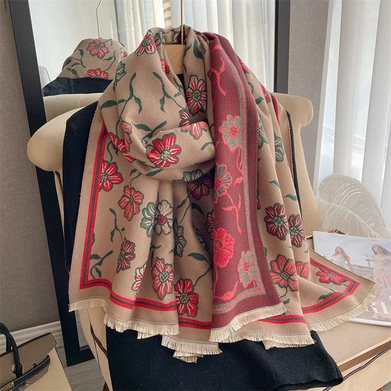 Luxury Brand Cashmere Women Scarf Printed Winter Warm Shawls Pashmina Tassel Scarves Long Thicken Blanket Female Bandana Foulard