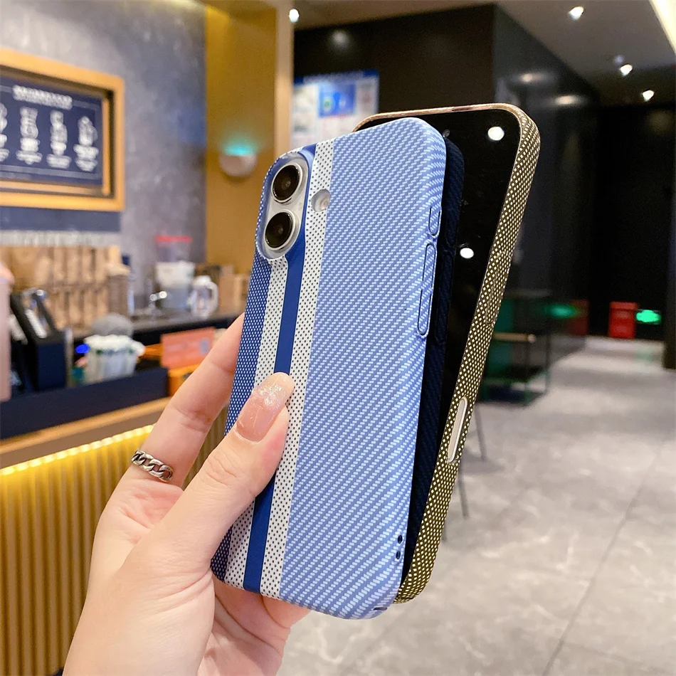Luxury Hit Color Carbon Fiber Watermark Pattern Slim Case For iPhone 11 12 13 14 15 16 Pro Max 16plus Shockproof Hard PC Cover