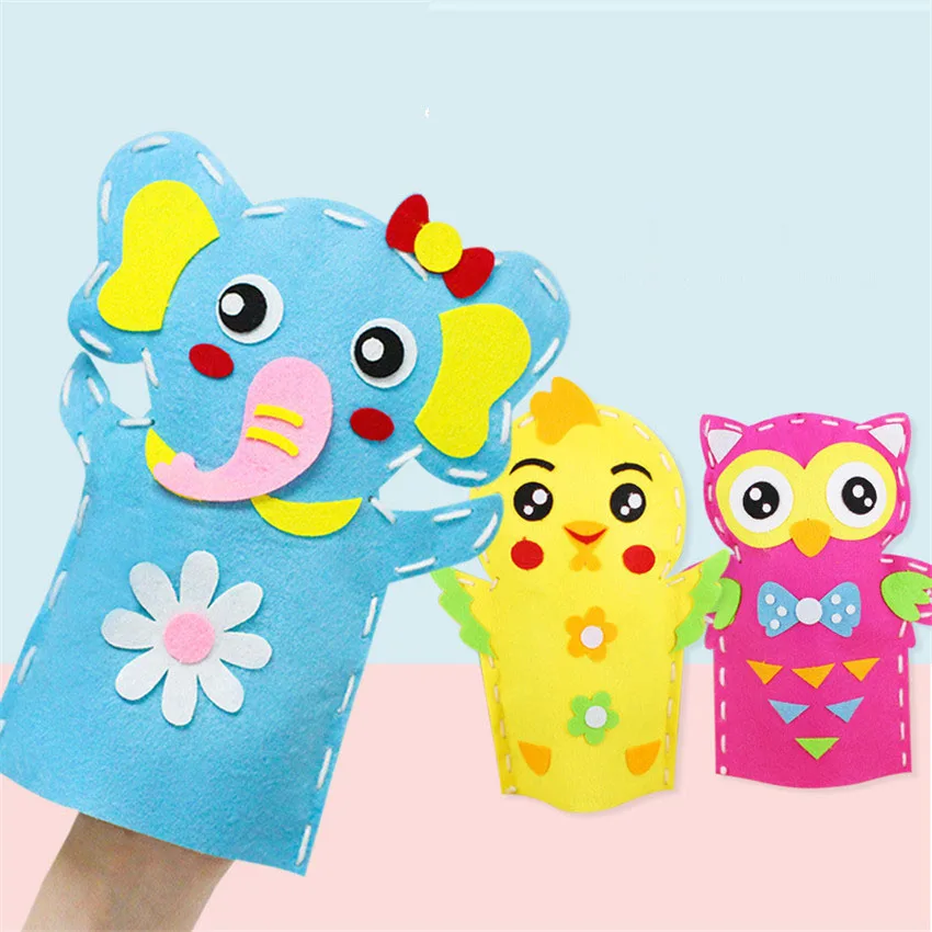 2PCS/lot Kids DIY Hand Puppets Felt Toys Children Cartoon Animal Gloves Handmade Sewing Kit Educational Art And Carft Toy Gifts