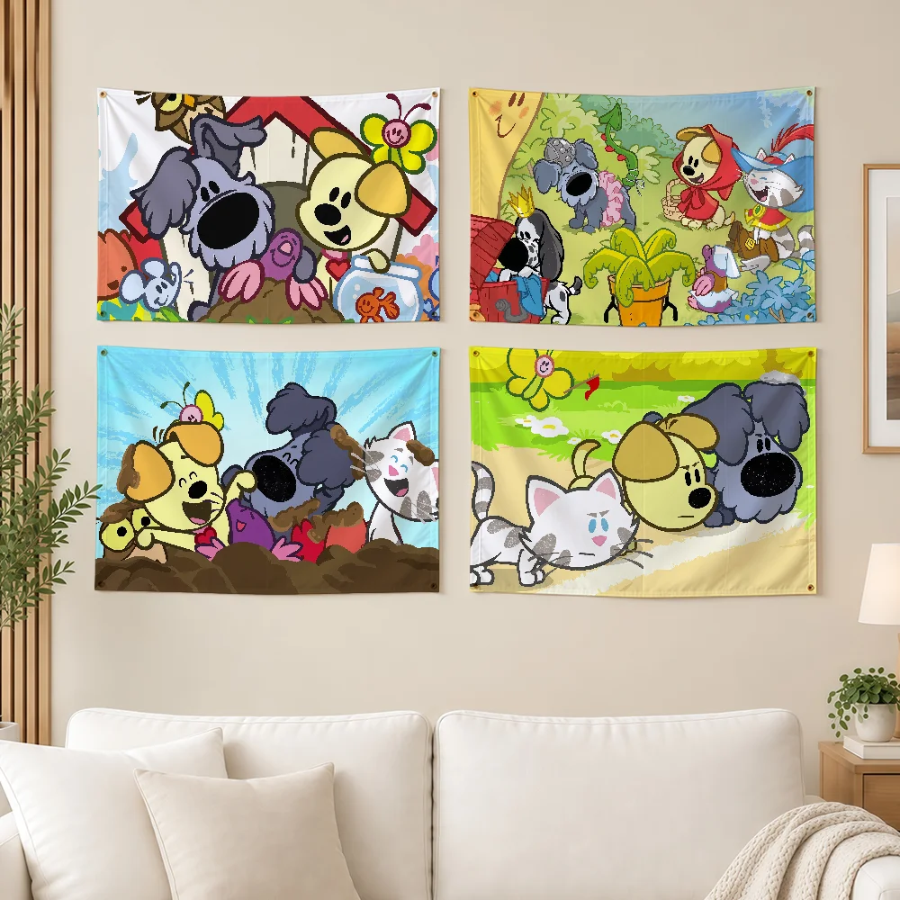Cartoon W-Woezel And Pip-S Flag Durable Outdoor Decoration Indoor Design Patio Festive Classic Pole Wall Room Banner