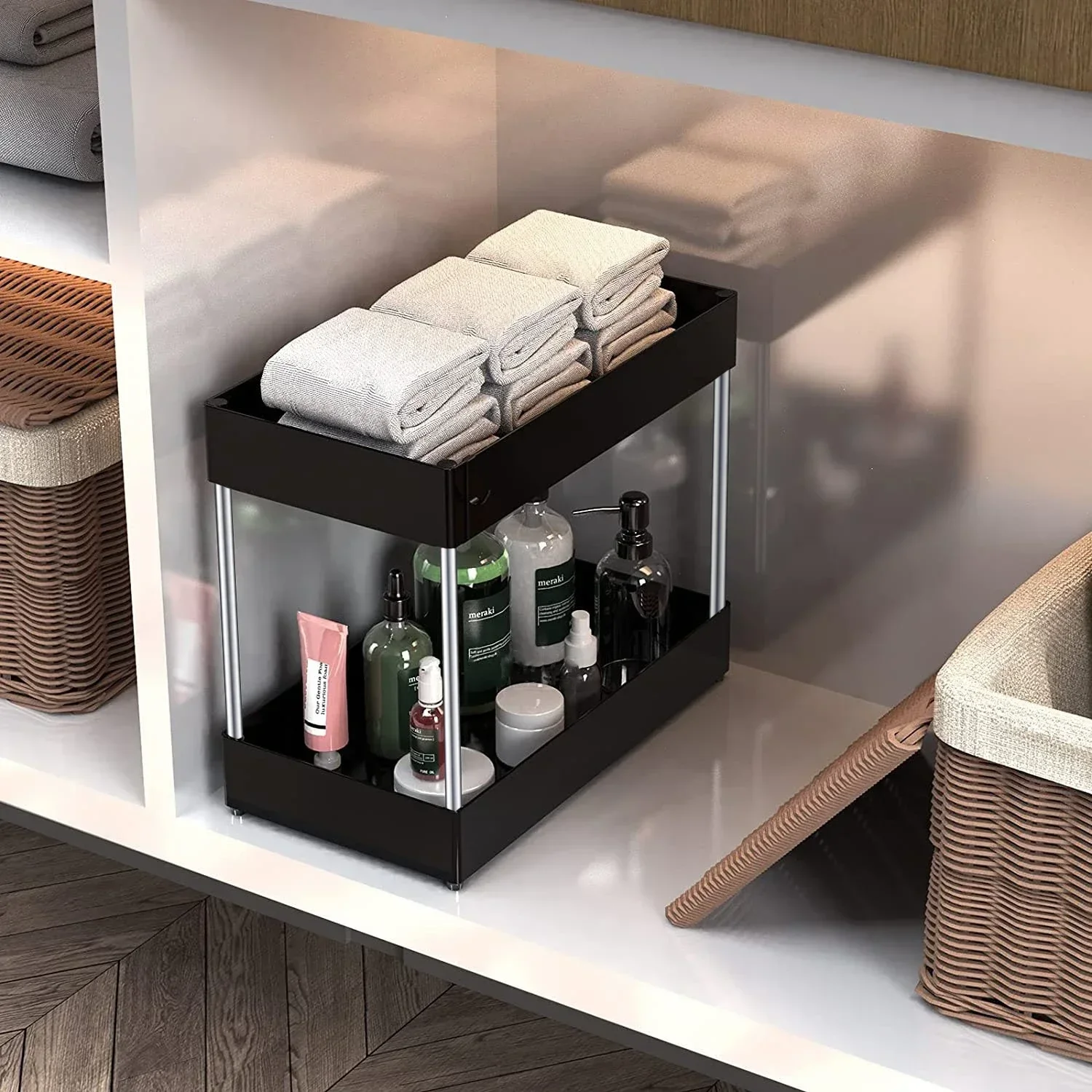 Kitchen Under Sink Storage Organizer 2 Tier Drawer Multipurpose Rack Cabinet Under Sink Storage Rack Bathroom Kitchen Organizer