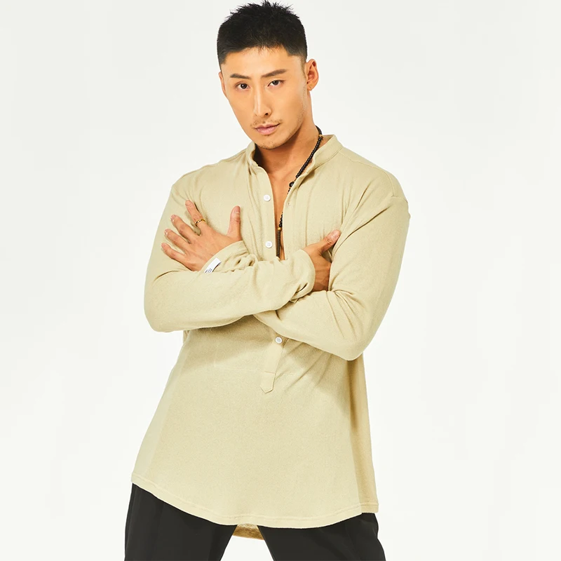 

2025 Small Stand Collar Latin Shirts Adult Chacha Rumba Tango Dress Latin Dance Tops For Men Modern Dance Latin Clothes DQS17205