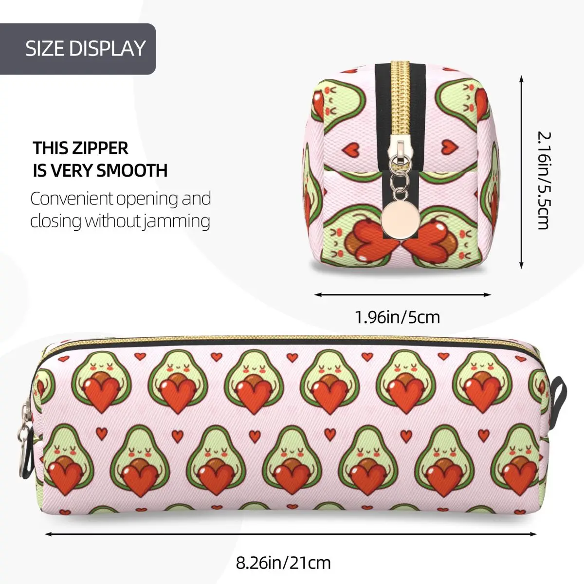 귀여운 카와이 아보카도 선물 하트 연필 케이스 아보카도 연인 펜 상자 연필 가방 학생 대용량 사무실 지퍼 연필 케이스