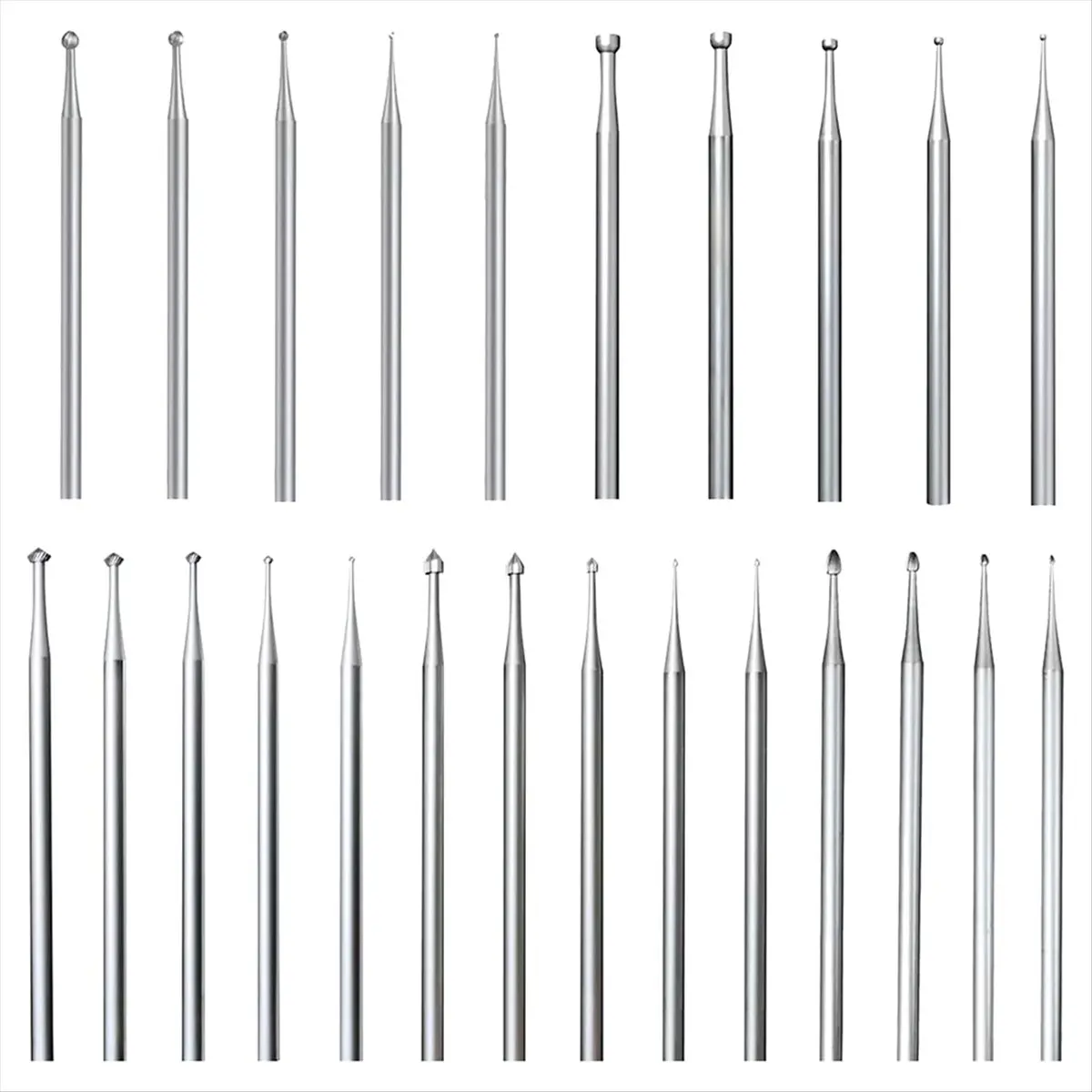 A72P 24 Pcs 3/32inch Shank Burr Sets,Includes Ball Burs, Stone Setting Bits, Round Cup Burr, 90º Hart Burs and Bud Bur Kits