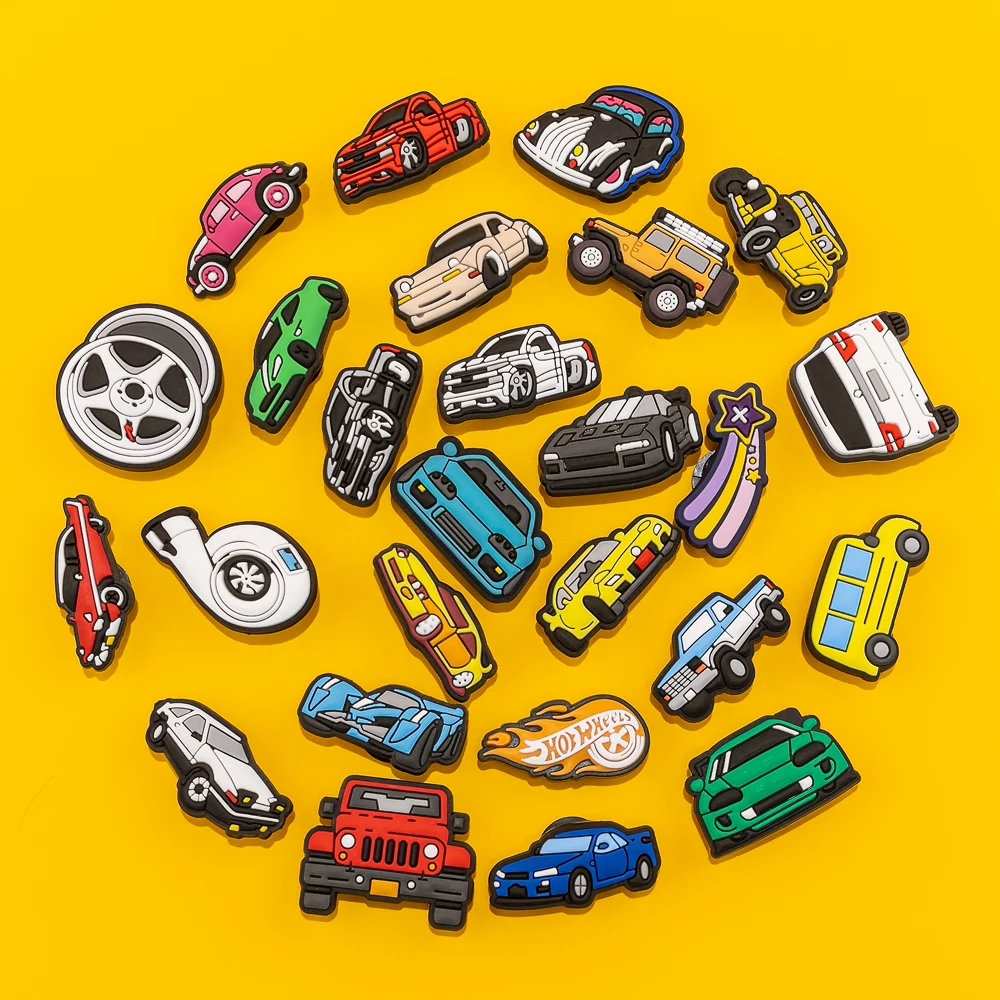 1pcs Clog Charms Cars Cool Roadster SUV PVC Clips Accessories Mini Classic Car Shoe Charms Turbine Clog Pin Kids Gift image 5