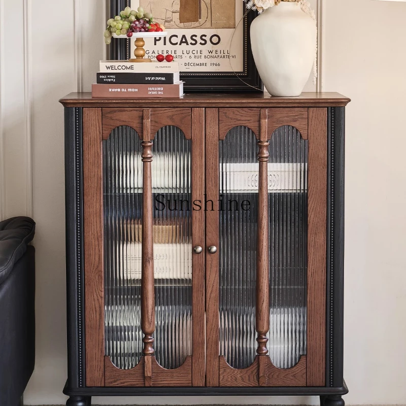 

French retro all-solid wood dining side living room integrated against the wall TV side chest